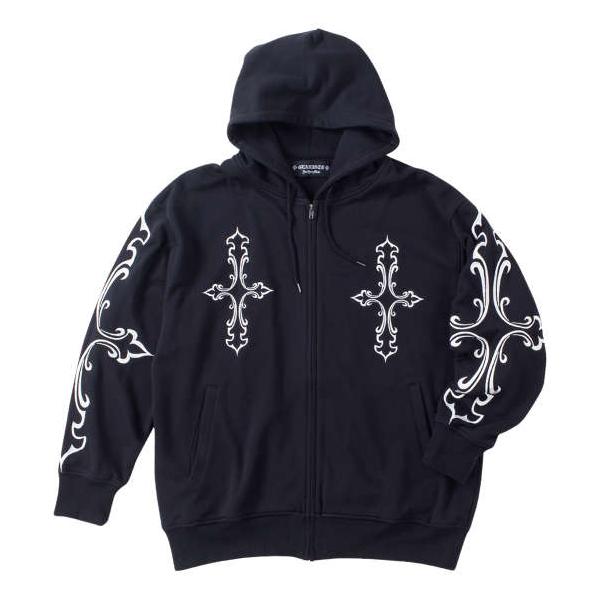 大きいサイズ メンズ GLADIATE 刺繍裏毛 フルジップ パーカー ブラック 1258-4361-1 3L 4L 5L 6L