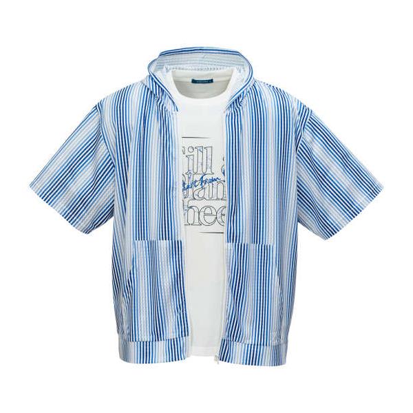 大きいサイズ COLLINS メッシュグラデストライプ柄半袖フルジップパーカー+半袖Tシャツ 3L 4L 5L 6L 8 MC852321-01713 ラッピング可 送料無料 即日発送 大きいサイズ メンズ COLLINS メッシュグラデストライプ柄 半袖