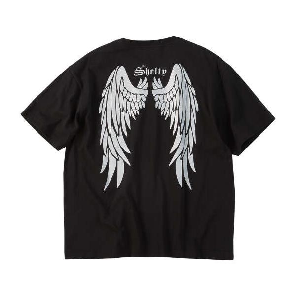 大きいサイズ メンズ SHELTY 天竺メタリックWINGプリント 半袖 Tシャツ ブラック×シルバー 1268-6202-1 3L 4L 5L 6L 8L