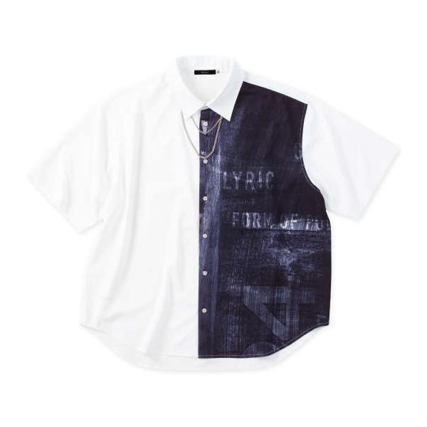 大きいサイズ メンズ Re:luxi チェーン付 ウォール柄 半袖 シャツ ホワイト 1277-4260-1 3L 4L 5L 6L 大きいサイズ メンズ Re:luxi チェーン付 ウォール柄 半袖 シャツ