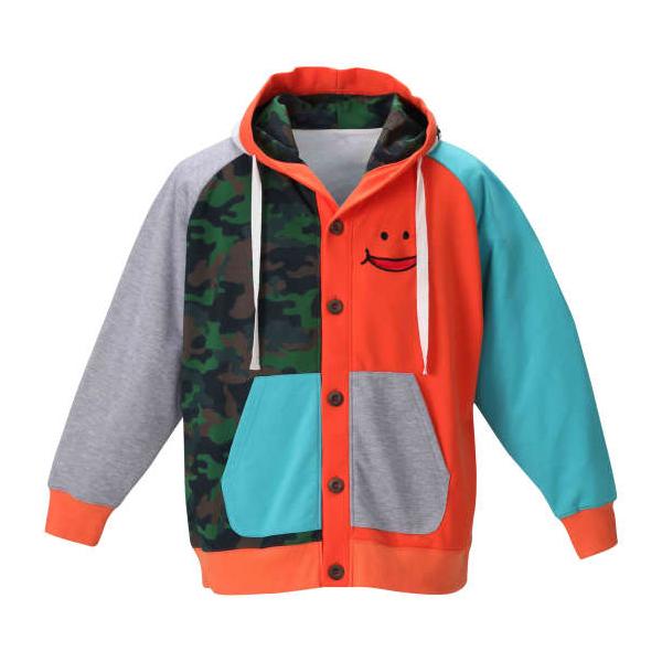大きいサイズ メンズ UP!SMILE クレイジー 切替 パーカー オレンジ × カモ 1278-0382-2 3L 4L 5L 6L bmo_1012780382-2