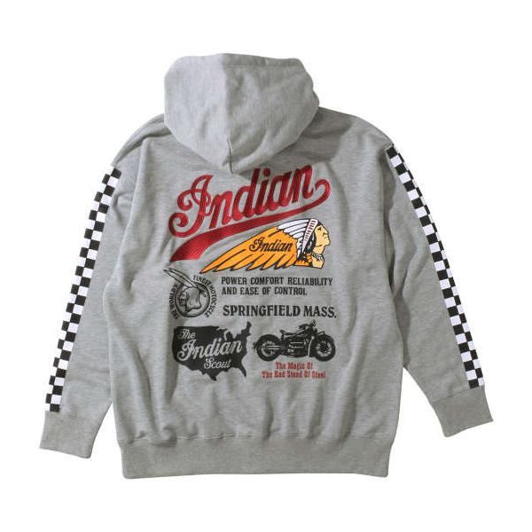 大きいサイズ メンズ INDIAN MOTOCYCLE 裏毛刺繍 & プリント フルジップ パーカー ミックスグレー 1278-3346-1 3L 4L 5L 6L