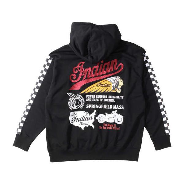 大きいサイズ メンズ INDIAN MOTOCYCLE 裏毛刺繍 & プリント フルジップ パーカー ブラック 1278-3346-2 3L 4L 5L 6L