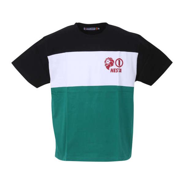 大きいサイズ メンズ NESTA BRAND 天竺切替 半袖 Tシャツ ブラック × グリーン 1278-3567-2 3L 4L 5L 6L 8L