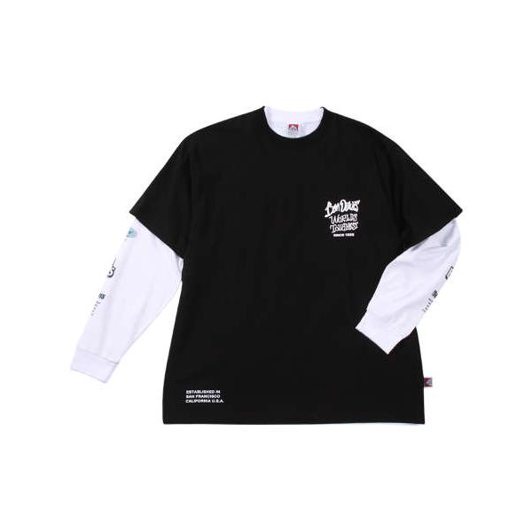大きいサイズ メンズ BEN DAVIS 長袖T & 半袖T レイヤード Tシャツ ブラック×ホワイト 1278-4685-2 3L 4L 5L 6L