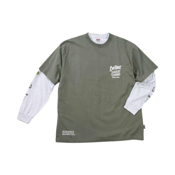 大きいサイズ メンズ BEN DAVIS 長袖T & 半袖T レイヤード Tシャツ カーキ×アッシュ 1278-4685-3 3L 4L 5L 6L