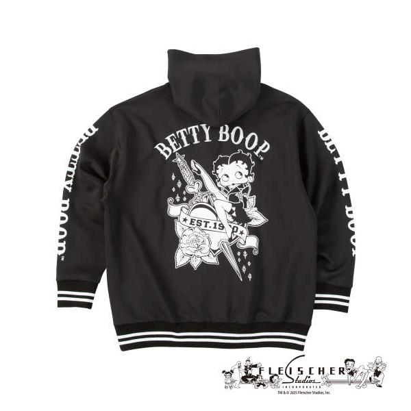 大きいサイズ メンズ BETTY BOOP ダンボールニット フルジップ パーカー ブラック 1278-5621-2 3L 4L 5L 6L