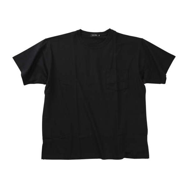 大きいサイズ メンズ EL.FO 無地 ポケット付 タフ衿 クルーネック 半袖 Tシャツ ブラック 1278-5700-2 3L 4L 5L 6L