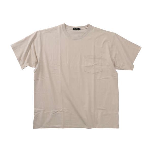 大きいサイズ メンズ EL.FO 無地 ポケット付 タフ衿 クルーネック 半袖 Tシャツ ベージュ 1278-5700-3 3L 4L 5L 6L