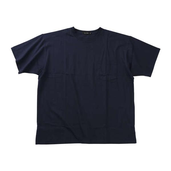 大きいサイズ メンズ EL.FO 無地 ポケット付 タフ衿 クルーネック 半袖 Tシャツ ネイビー 1278-5700-4 3L 4L 5L 6L