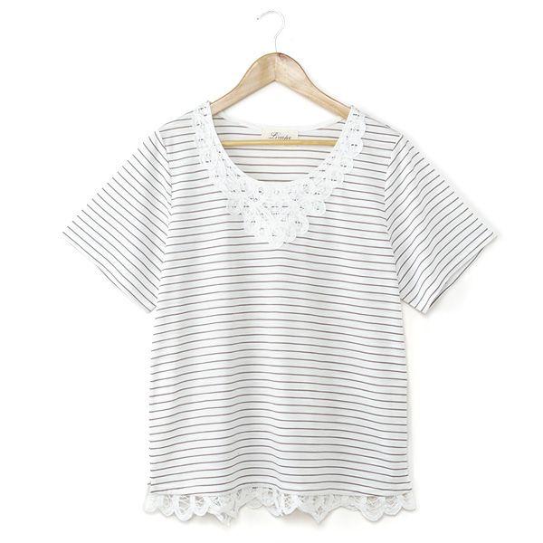 大きいサイズ レディース 3L 4L 5L 6L LIRIOPE ボーダーカット ブラックボーダー 332087-03 lof