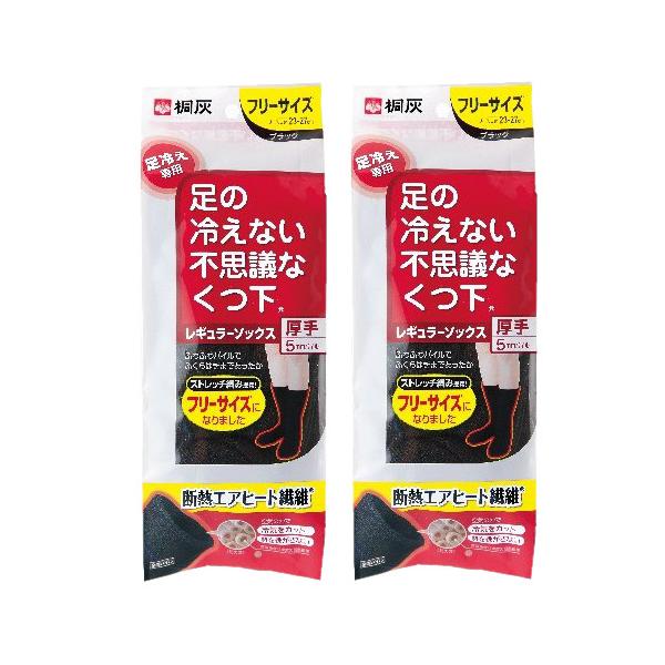 足の冷えない不思議なくつ下 レギュラーソックス厚手 ブラック フリー 1足×2 【ネコポス】【2個セット】送料無料 桐灰 冷え 靴下 あったか