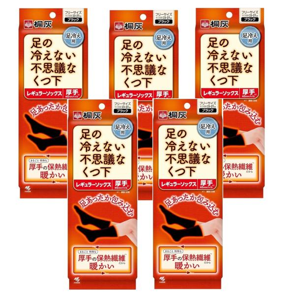 足の冷えない不思議なくつ下 レギュラーソックス厚手 ブラック フリー 1足 ×5【5個セット】送料無料 桐灰 冷え 靴下 あったか 在庫処分 セール 激安