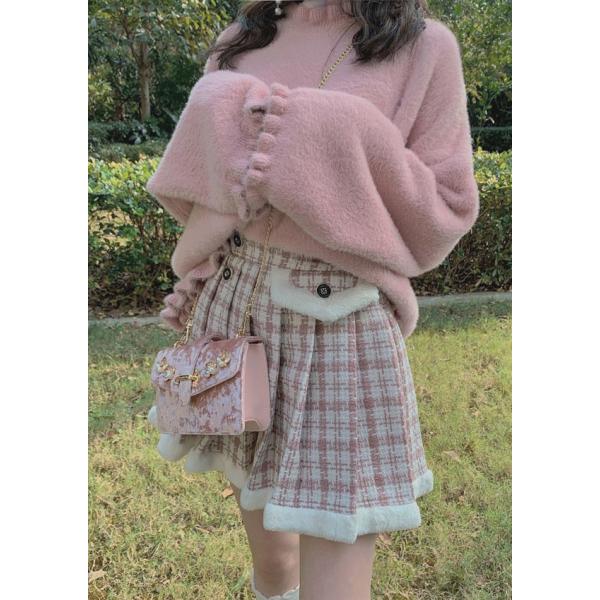 千鳥柄 サイド ポケット プリーツ スカート 厚手 起毛素材 美脚 レディース ピンク ボルドー 原宿系 ゆめかわいい ファッション ボボンニジュウイチ B12 Buyee Servis Zakupok Tretim Licom Buyee Pokupajte Iz Yaponii