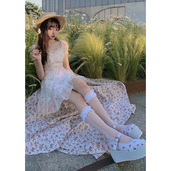 春 夏 小花柄 レースアップ 甘ガーリー ワンピース パフスリ シースルー 半袖 ピンク ホワイト パープル 原宿系 ゆめかわいい Bobon21 ボボンニジュウイチ D18 Dejapan Bid And Buy Japan With 0 Commission