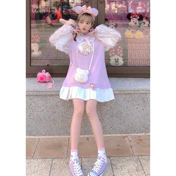 Sleepybear 袖透け スウェット ワンピース 長袖 シースルー 花柄 クマさん ワンピ 原宿系 ゆめかわいい Bobon21 ボボンニジュウイチ D1938 D1938 Bobon21 通販 Yahoo ショッピング