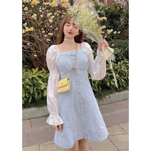 デニム コットン ドッキング ワンピース パフスリーブ 原宿系 ゆめかわいい Bobon21 ボボンニジュウイチ D1992 Dejapan Bid And Buy Japan With 0 Commission