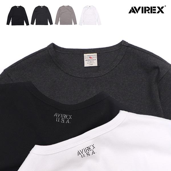 アヴィレックス【AVIREX】《DAILY/デイリー》RIB L/S CREW NECK T-SHIRT/リブ 長袖 クルーネック Tシャツ ロンT メンズ ロゴ 無地 抗菌防臭【ネコポス発送】