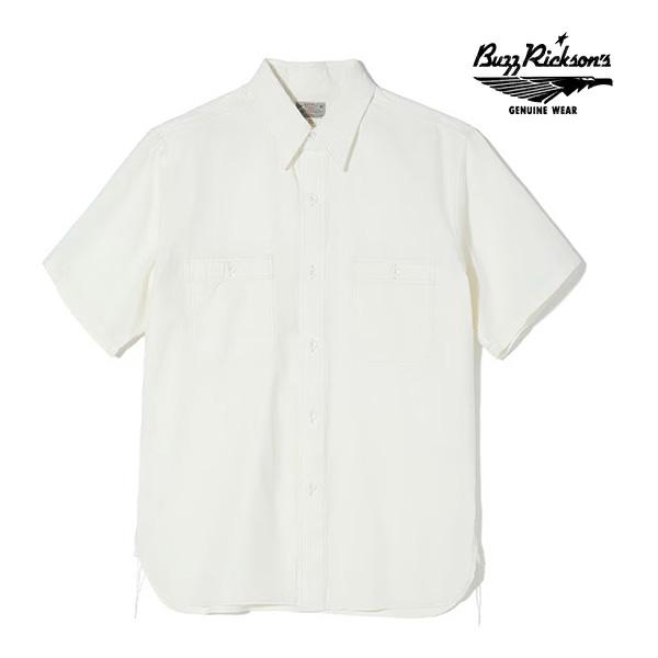 バズリクソンズ【BUZZ RICKSON'S】BR35857 / WHITE CHAMBRAY WORK SHIRT (SHORT SLEEVE) シャツ シャンブレー 半袖 メンズ 無地 ポケット 日本製 ミリタリー