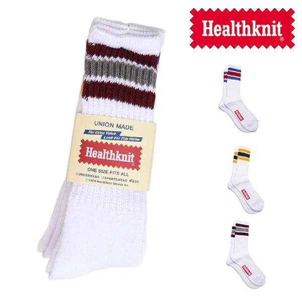 ヘルスニット【Healthknit】191-3108 配色3本ラインクルー 3Pソックス ハイソックス 靴下 3足セット メンズ レディース ユニセックス【ネコポス発送無料】