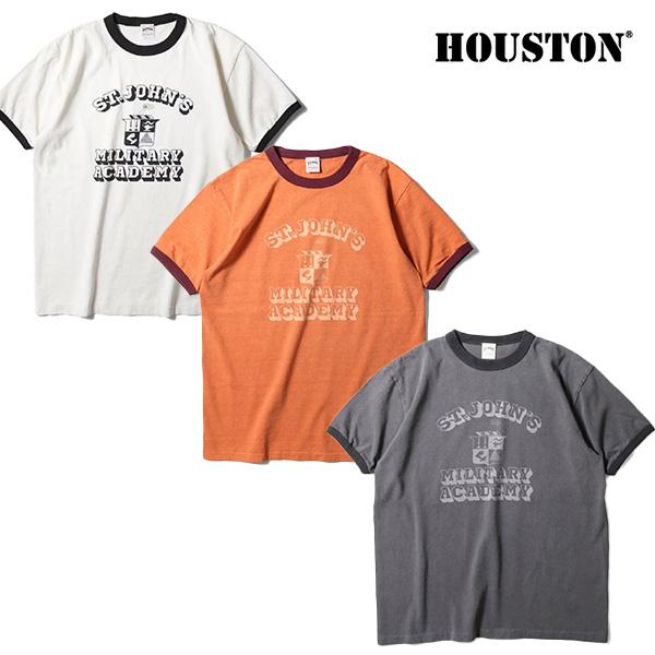 ヒューストン【HOUSTON】22412 PIGMENT PRINT RINGER TEE(MILITARY ACADEMY) メンズ 半袖 Tシャツ リンガー ピグメント ミリタリー アメカジ【ネコポス発送】