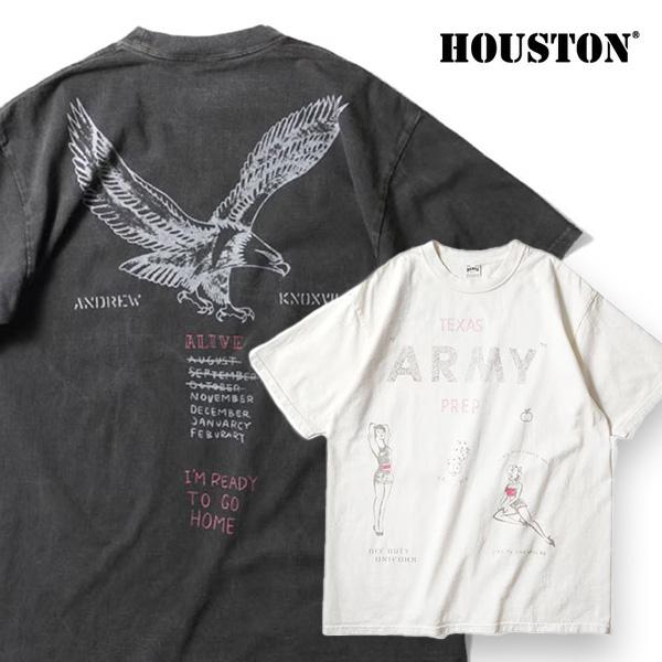 ヒューストン【HOUSTON】22423 PIGMENT PRINT TEE (ARMY) メンズ 半袖 Tシャツ ピグメント 加工 ミリタリー アメカジ【ネコポス発送】