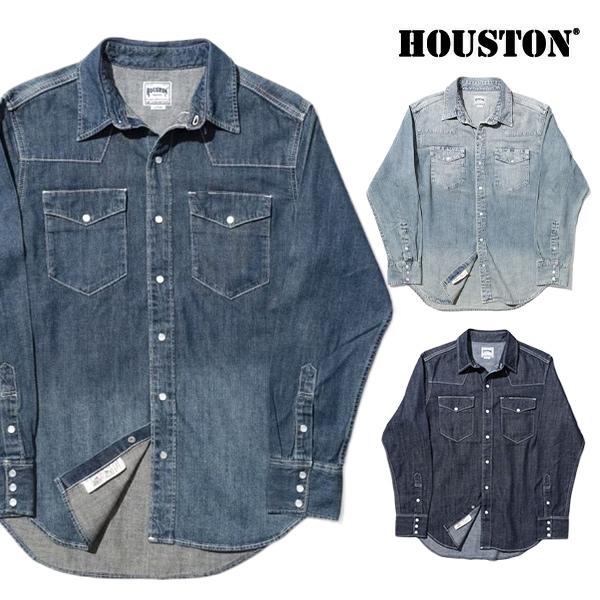 ヒューストン【HOUSTON】40695 USAコットン デニムウエスタンシャツ シャツ 長袖 スナップボタン メンズ レディース アメカジ ミリタリー