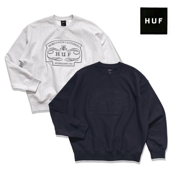 ハフ【HUF】FL00250 HUF WORLDWIDE CLOTHIERS CREW スウェット トレーナー 長袖 メンズ レディース トップス クルーネック 刺繍 ロゴ ストリート