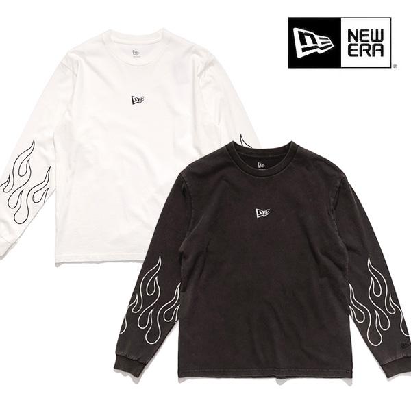 ニューエラ/NEW ERA  ウォッシュドコットン ロングスリーブ Tシャツ THE FLAME Tシャツ 長袖 ロンT 製品染め ファイヤーパターン ユニセックス【ネコポス発送】