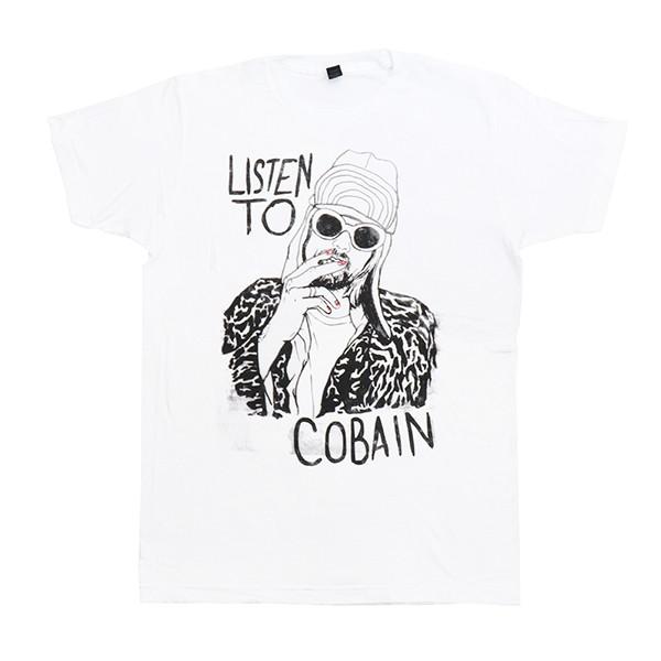 カートコバーン Kurt Cobain Listen To 年間定番 Tシャツ 手書き風 イラスト ニルヴァーナ ネコポス発送のみ送料無料 正規品 ホワイト 半袖 本物 バンドt ロックt