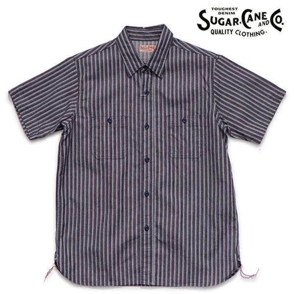 シュガーケーン【SUGAR CANE】SC039730 COTTON STRIPE SS WORK SHIRT シャツ 半袖 ワークシャツ コットン ストライプ メンズ 日本製