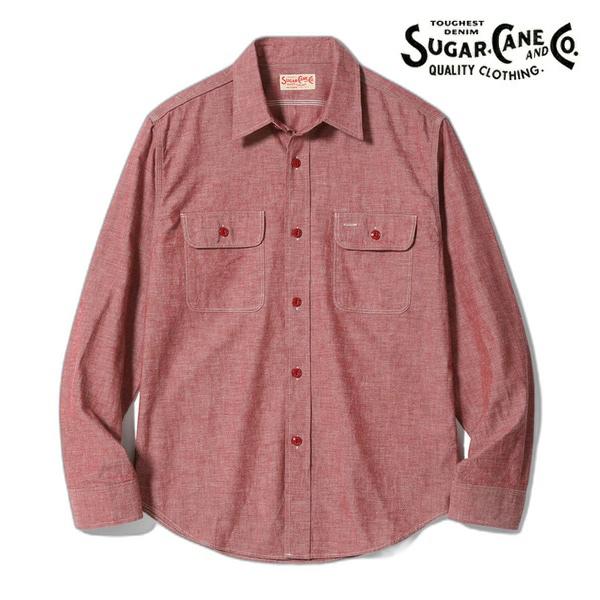 シュガーケーン【SUGAR CANE】SC29682 RED CHAMBRAY WORK SHIRT レッドシャンブレー ワークシャツ トリプルステッチ ヴィンテージ カジュアル 日本製 メンズ