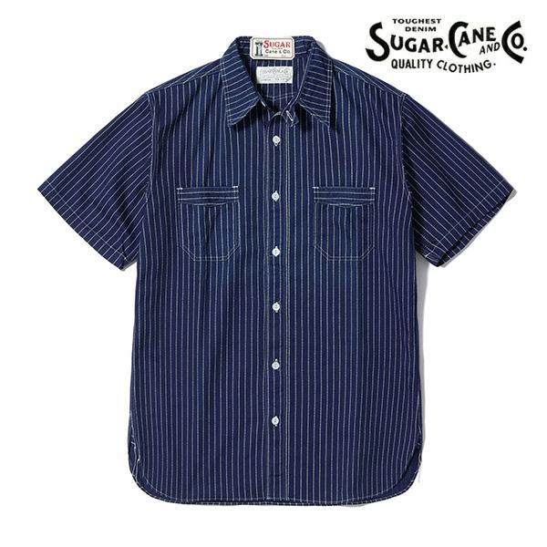 シュガーケーン【SUGAR CANE】SC36267A FICTION ROMANCE 8.5oz. WABASH STRIPE WORK SHIRT (SHORT SLEEVE) ワークシャツ 半袖 ストライプ メンズ 日本製