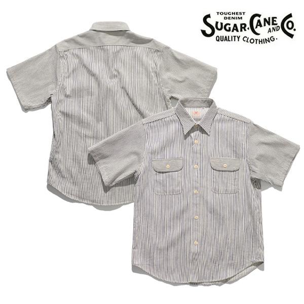 シュガーケーン【SUGAR CANE】SC37944 HICKORY STRIPE S/S WORK SHIRT ワークシャツ 半袖 ヒッコリー ストライプ コットン メンズ 日本製 トップス