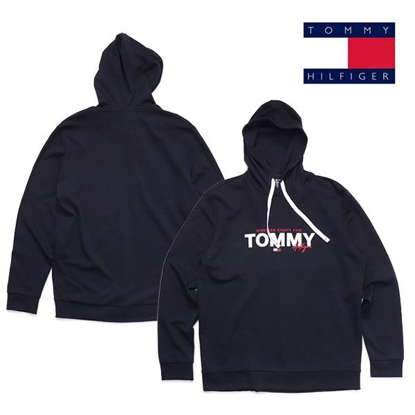 トミーヒルフィガー【TOMMY HILFIGER】09T4499 PULLOVER HOODIE フーディー パーカー 薄手 裏毛 長袖 メンズ ロゴ トップス プルオーバー NAVY US規格