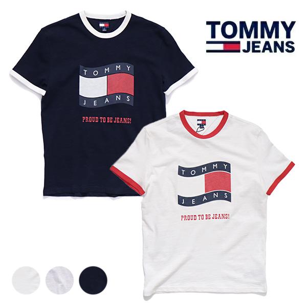 トミージーンズ【TOMMY JEANS】TJM REG VINTAGE FLAG SS RINGER プリント ロゴ Tシャツ 半袖 コットン メンズ レディース US規格【ネコポス発送】