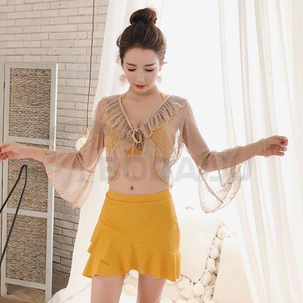 セットアップ 水着 レディース ビキニ セパレート 4点セット ビスチェ 体型カバー 夏 大人用 水泳 温泉