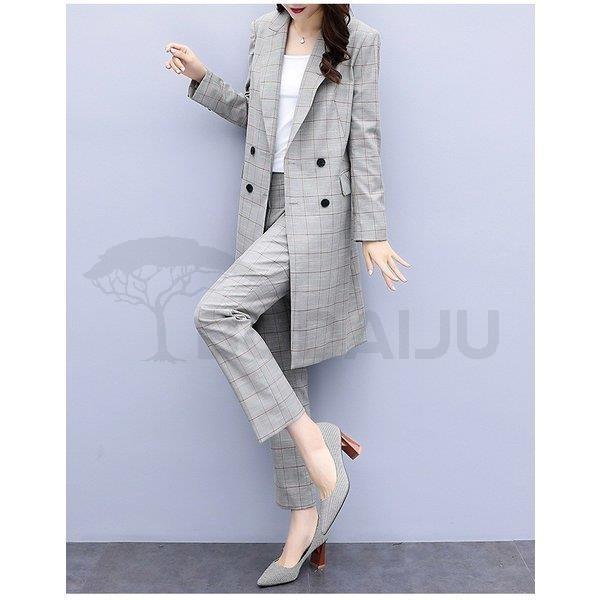 セットアップ レディース 40代 春秋 セットアップフォーマル チェック柄スーツジャケット ロングパンツ 上下セット 着痩せ 大人 オシャレ 通勤 正規認証品 新規格 新作 30代 50代