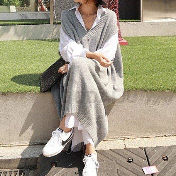 ワンピース 輸入 ニットワンピース ニット モヘアニット ベスト レディース 長袖 ゆったり 大きいサイズ 冬 ロング かわいい 秋