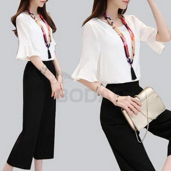 新品 セットアップ レディース カジュアル 半袖 春 夏 2点セット 無地 上下セット スーツパンツ 披露宴 結婚式 シフォン 二次会