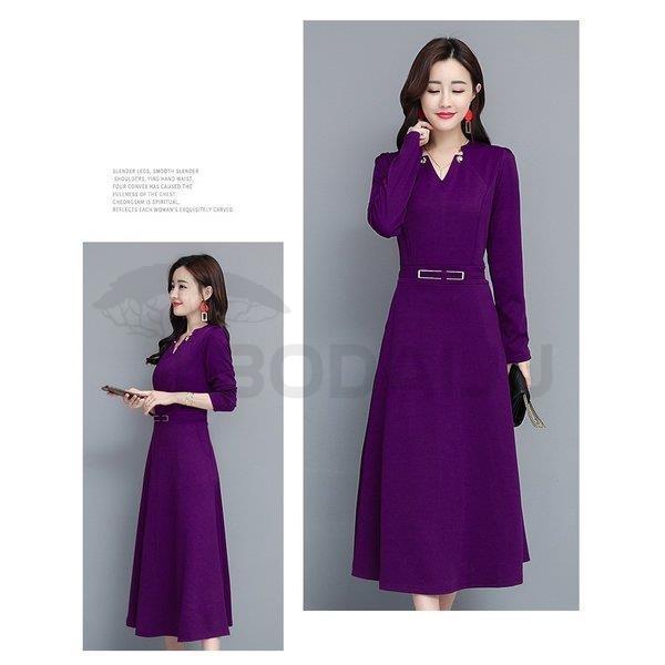 ワンピース レディース お中元 ロングワンピース 40代 きれいめ Vネック Aラインワンピース 長袖 二次会 黒 フォーマルワンピース 着痩せ 無地 通勤 Ol