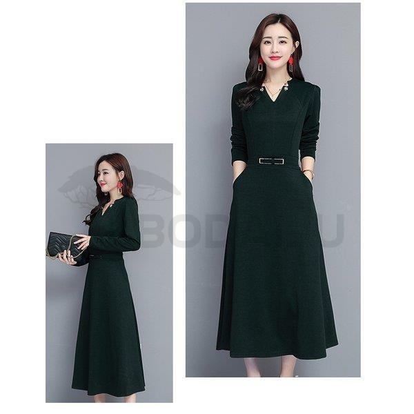 ワンピース レディース お中元 ロングワンピース 40代 きれいめ Vネック Aラインワンピース 長袖 二次会 黒 フォーマルワンピース 着痩せ 無地 通勤 Ol