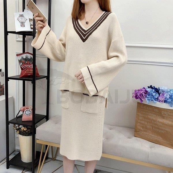 ニットワンピース セーター レディース ニットセーター スカート 2点セット 無地 韓国風 新作からsaleアイテム等お得な商品満載 お洒落 ゆったり 厚手 可愛い 30代40代 ニットワンピ