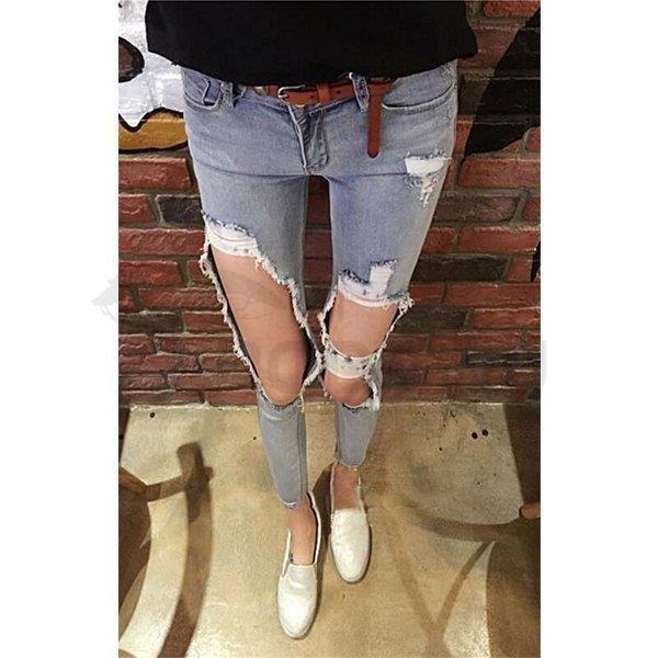 ダメージジーンズレディースクラッシュパンツデニム穴開き美脚人気クロップドダメージジーンズセール ブランド激安セール会場