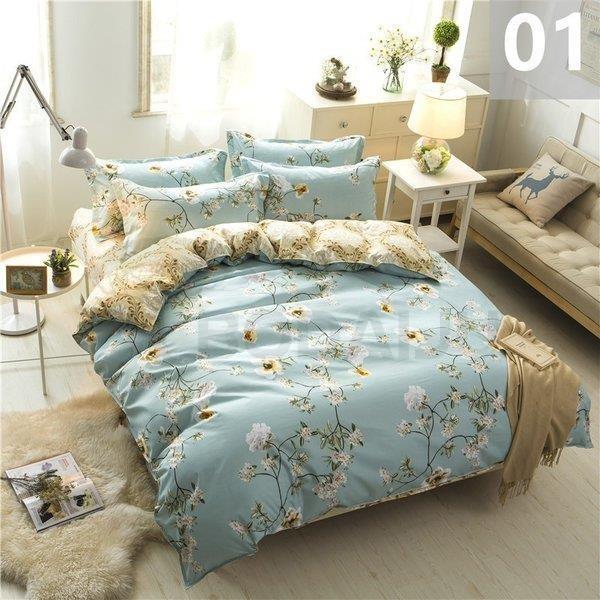 信憑 布団カバー クイーン 4点セット ベッドカバー シーツセット 寝具カバー 枕カバー 抗菌 防ダニ 洗える 掛けカバー210x210cm おしゃれ 北欧風 洋式和式兼用