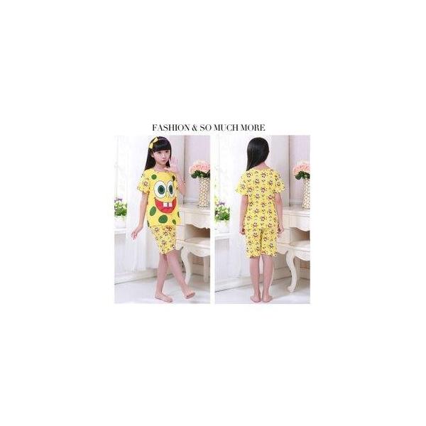 パジャマ ペア 夏 スポンジボブ 半袖 キッズ 子供服 お揃い ルームウェア 上下セット かわいい 完売 部屋着 カップル 可愛い