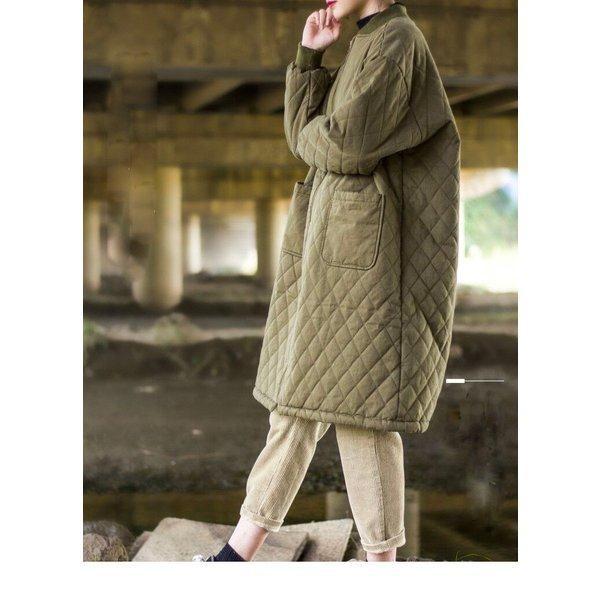 コート レディース 春 春服 秋服 秋 コーデ キルティングコート 中綿 ノーカラー ジャケット ロング丈 大きいサイズ 舗 長袖 アウター