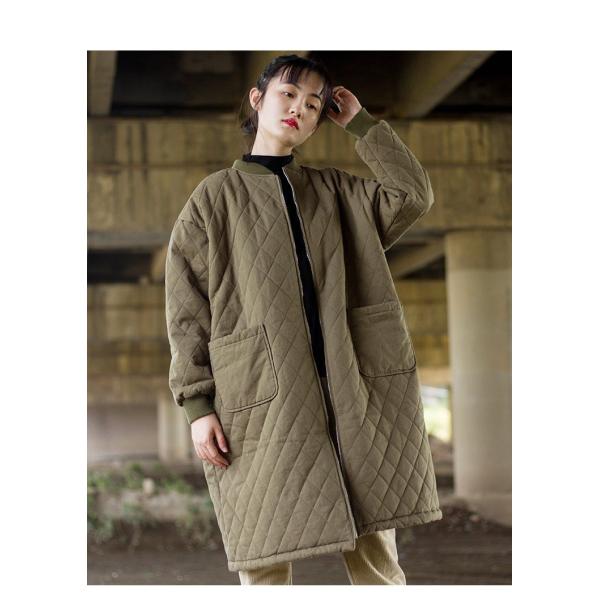 コート レディース 春 春服 秋服 秋 コーデ キルティングコート 中綿 ノーカラー ジャケット ロング丈 大きいサイズ 舗 長袖 アウター