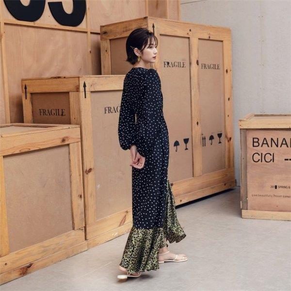 ワンピースドレス レディース 春秋 膝丈ワンピーススカート ドット柄 長袖 往復送料無料 ロング丈ワンピース 50代 きれいめ 40代 着痩せ 結婚式 ドレス オシャレ30代
