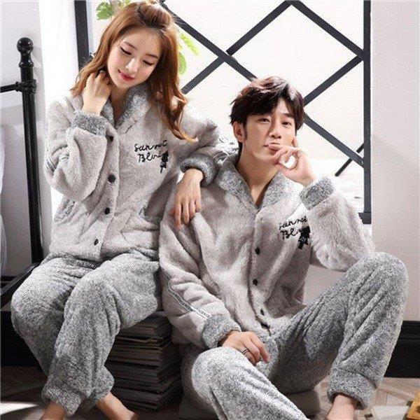 ペアパジャマ 冬 セット 前開き 長袖 ペア パジャマ カップル パジャマ